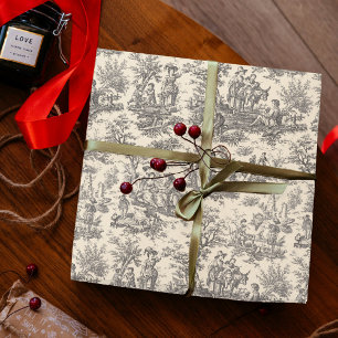 Papier Cadeau Élégant Toile De Jouy Noir Blanc Vintage