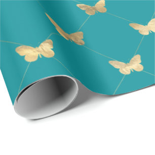 Papier Cadeau Élégant Turquoise  Papillon Motif