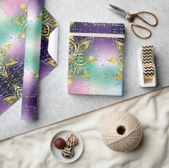 Papier Cadeau Élégant vacances violet Snowflakes Noël (Artisanat)