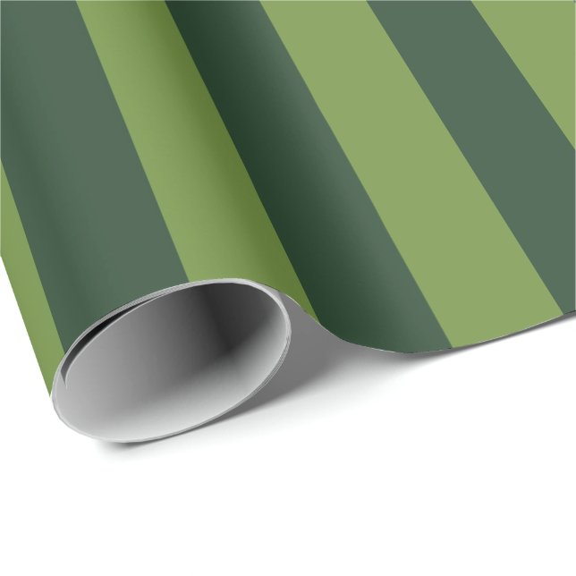 Papier Cadeau Élégant Vert Chasseur Jardin Rayure Verte  (Coin rond)