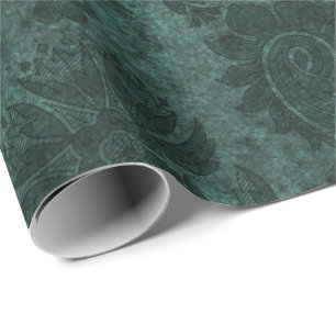 Papier Cadeau Élégant vert damassé motif floral