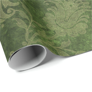 Papier Cadeau Élégant vert damassé motif floral