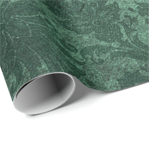 Papier Cadeau Élégant vert damassé motif floral