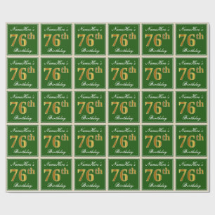 Papier Cadeau Elégant, Vert, Doré Faux 76e Anniversaire + Nom
