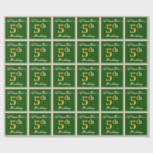 Papier Cadeau Elégant, Vert, Faux Gold 5e anniversaire + Nom