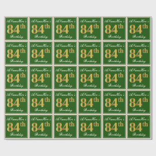 Papier Cadeau Elégant, Vert, Faux Or 84ème Anniversaire + Nom