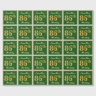 Papier Cadeau Elégant, Vert, Faux Or 86ème Anniversaire + Nom
