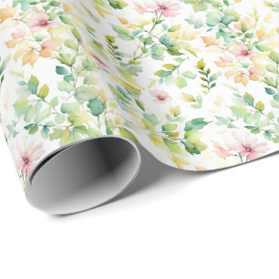 Papier Cadeau Elégant vert fleurs sauvages d'aquarelle
