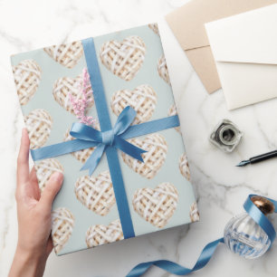 Papier Cadeau Élégant Vert Menthe Blanc Cœurs Nœuds Mariage