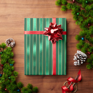 Papier Cadeau Élégant Vert Metallic Stripe Holiday