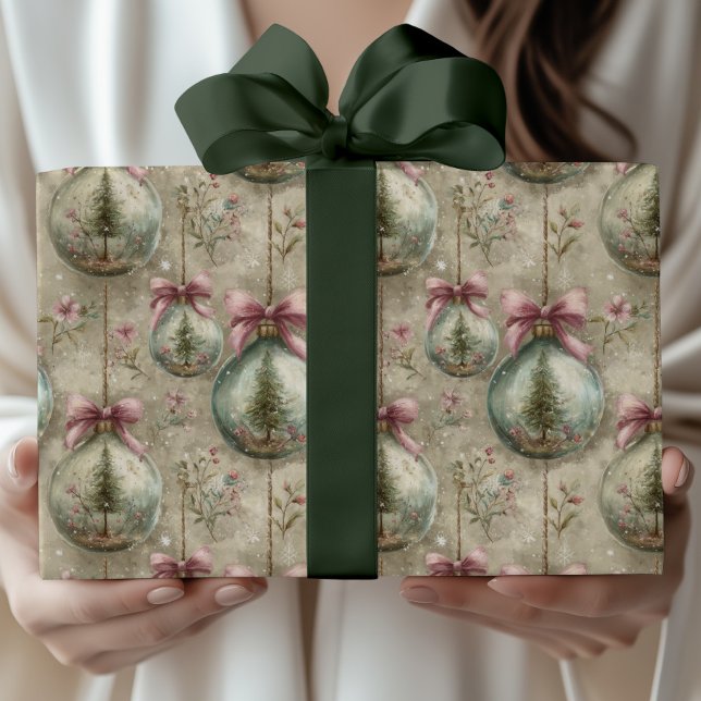 Papier Cadeau Elegant Victorian Bauble and Bow Christmas Gift  (Créateur téléchargé)