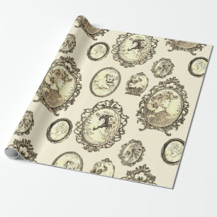 Papier Cadeau Elégant Vintage Art Nouveau Filles Cadres Fleurs