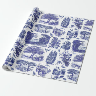 Papier Cadeau Elégant Vintage Blue Country Pastoral Toile
