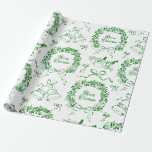 Papier Cadeau Elégant Vintage Joyeux Noël Vaches Vert Toile