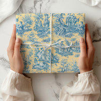 Élégant vintage turquoise jaune toile de jouy