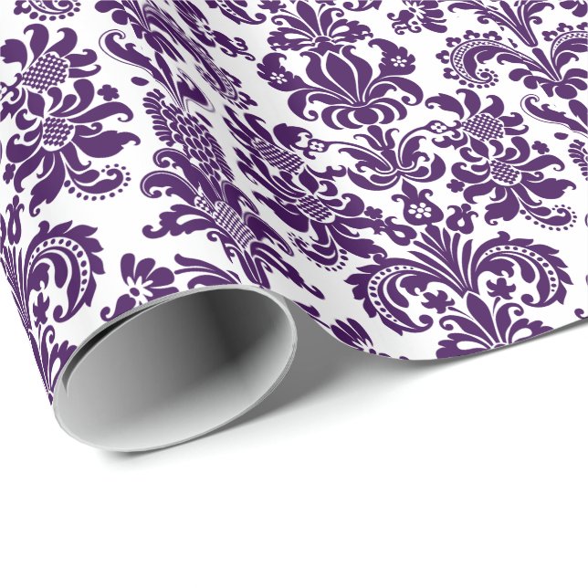 Papier Cadeau Élégant violet floral Damas Arrière - plan blanc (Coin rond)