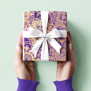 Papier Cadeau Élégant violet Motif Mandala or