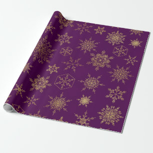 Papier Cadeau Élégant Violet Or Snowflakes Motif Wrapper Pa