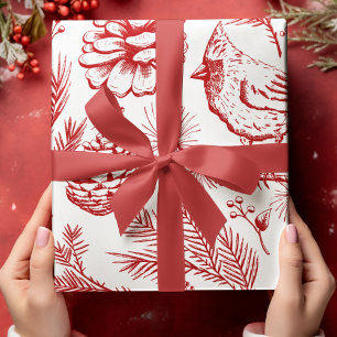 Papier Cadeau Elégant XL Red Cardinal Bird, pin, Berry d'hiver