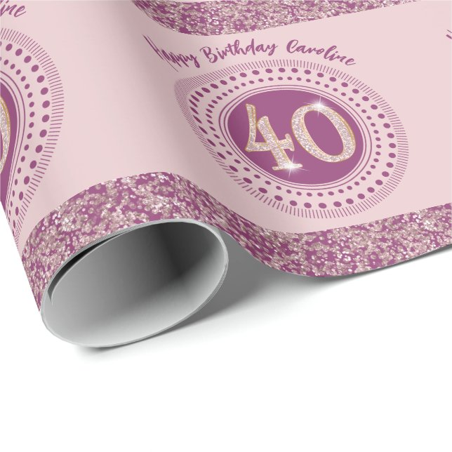 Papier Cadeau Elégante 40e anniversaire Rose Parties scintillant (Coin rond)