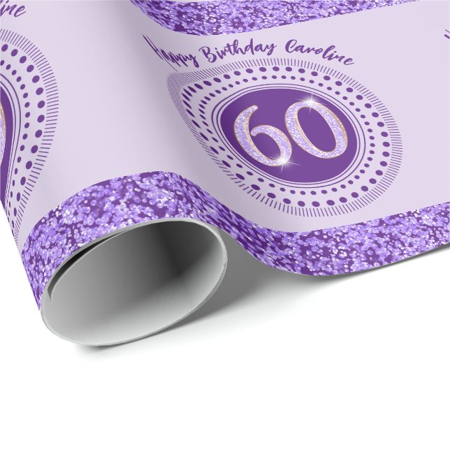 Papier Cadeau Elégante 60e anniversaire Parties scintillant viol (Coin rond)