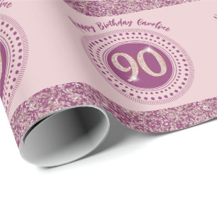 Papier Cadeau Elégante 90e anniversaire Rose Parties scintillant
