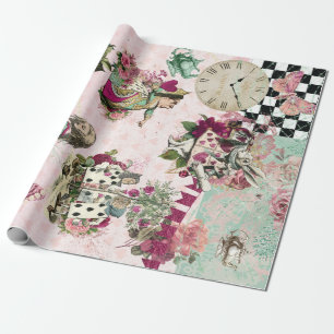 Papier Cadeau Elégante Alice au pays des merveilles rose