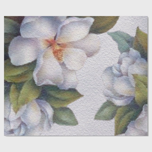 Papier Cadeau Elégante aquarelle blanc Magnolia Flower (Plat)