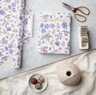 Papier Cadeau Elégante Aquarelle Design Fleur sauvage violet