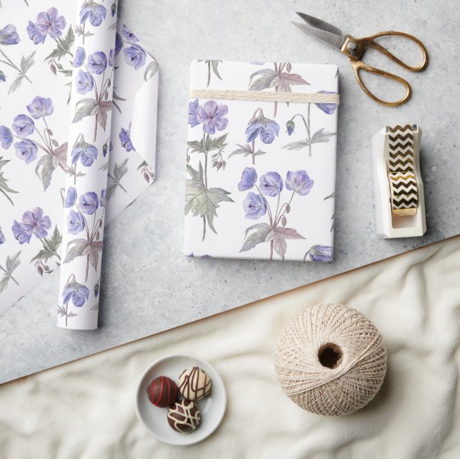 Papier Cadeau Elégante Aquarelle Design Pastel Fleurs violettes (Artisanat)