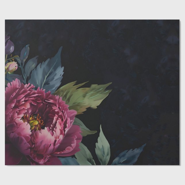 Papier Cadeau Elégante aquarelle florale rose foncé (Plat)