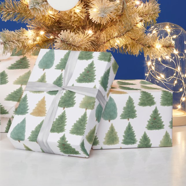 Papier Cadeau Elégante aquarelle Forêt À feuillage persistant ca (Vacances)