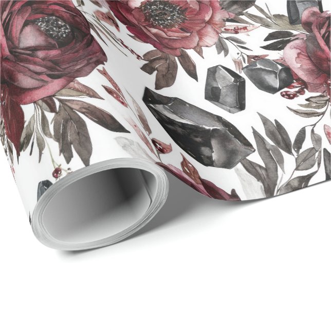 Papier Cadeau Elégante aquarelle Halloween florale (Coin rond)
