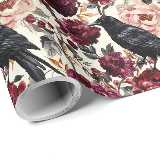Papier Cadeau Elégante aquarelle Halloween florale (Coin rond)