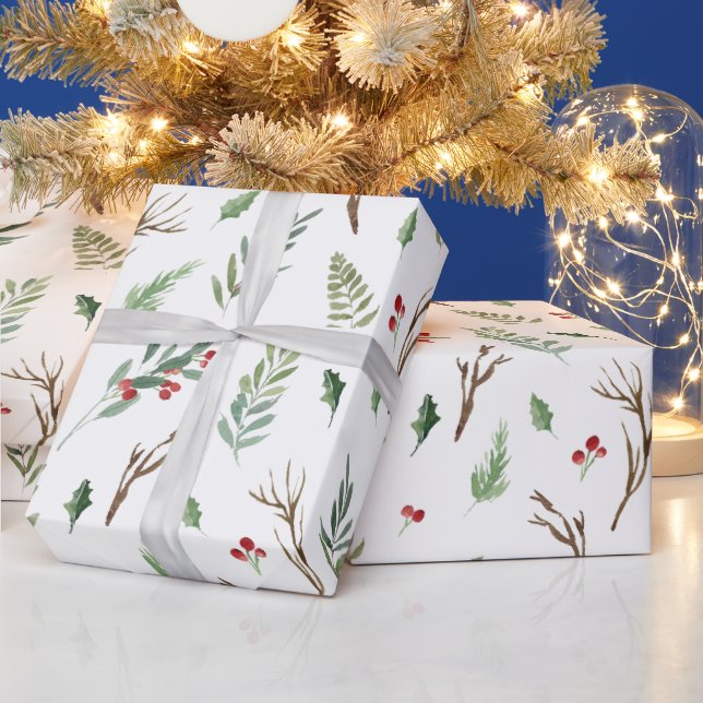 Papier Cadeau Elégante aquarelle Noël Rouge Berry Botanique (Vacances)