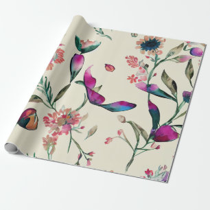 Papier Cadeau Elégante aquarelle peinte à la main violet floral