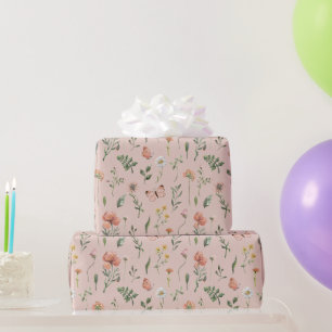 Papier Cadeau Elégante aquarelle Petit rose Fleur sauvage