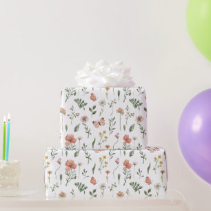 Papier Cadeau Elégante aquarelle Petit rose Fleur sauvage