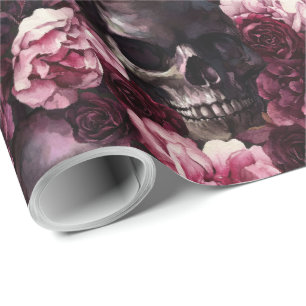 Papier Cadeau Elégante aquarelle Rose crâne Halloween