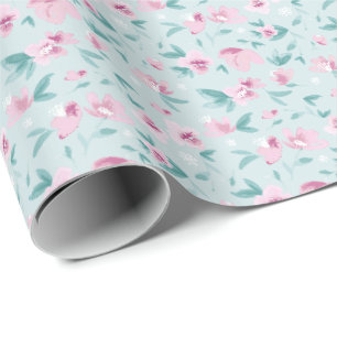 Papier Cadeau Elégante aquarelle rose mousseux motif floral