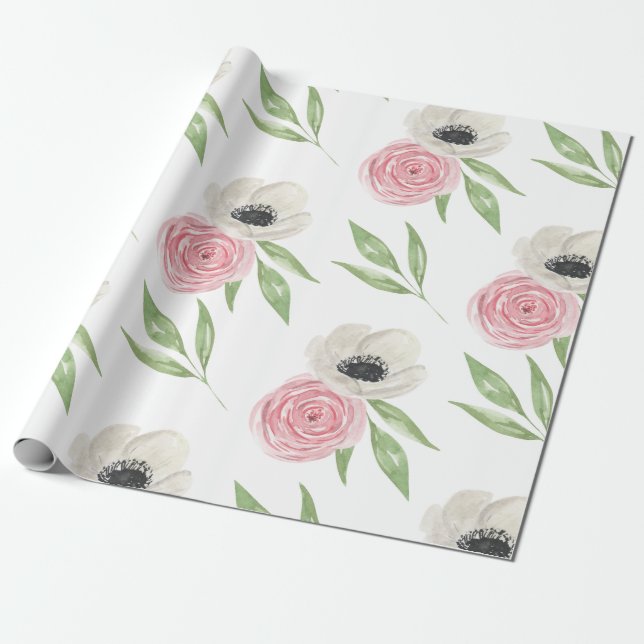Papier Cadeau Elégante aquarelle rose pâle rose (Déroulé)
