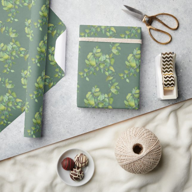 Papier Cadeau Elégante aquarelle vert verdure botanique (Artisanat)