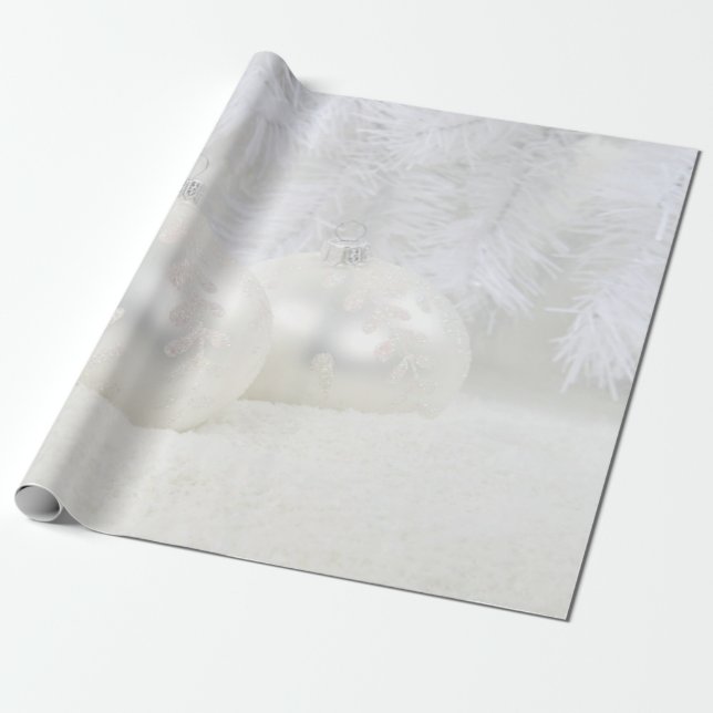 Papier Cadeau Élégante Ballons de Noël Blanc (Déroulé)
