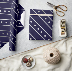 Papier Cadeau Elégante bande de Noël bleu et argenté