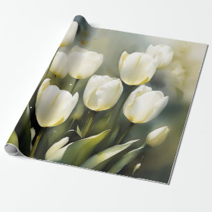 Papier Cadeau Élégante bande de tulipes blanches dans un jardin 