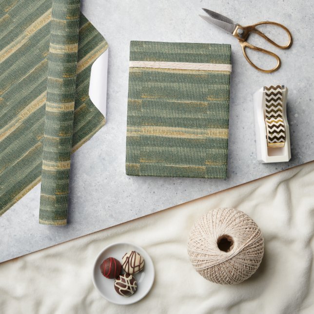 Papier Cadeau Élégante brosse verte avec or et noir (Artisanat)