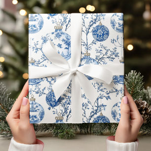 Papier Cadeau Élégante Chinoiserie Bleu & Blanc Ornement