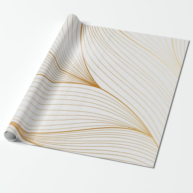Papier Cadeau Elégante collection de ligne Feuille or blanc mode (Déroulé)
