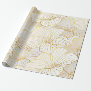 Papier Cadeau Elégante collection moderne or blanc ligne florale