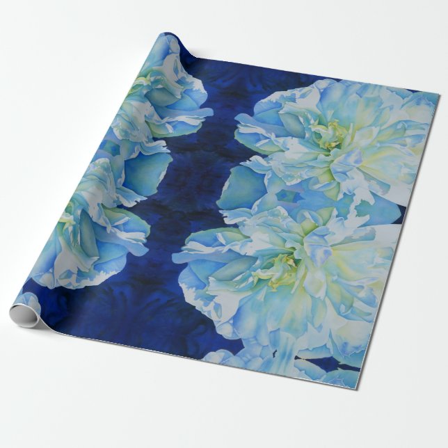 Papier Cadeau Elégante couleur bleue turquoise florale (Déroulé)